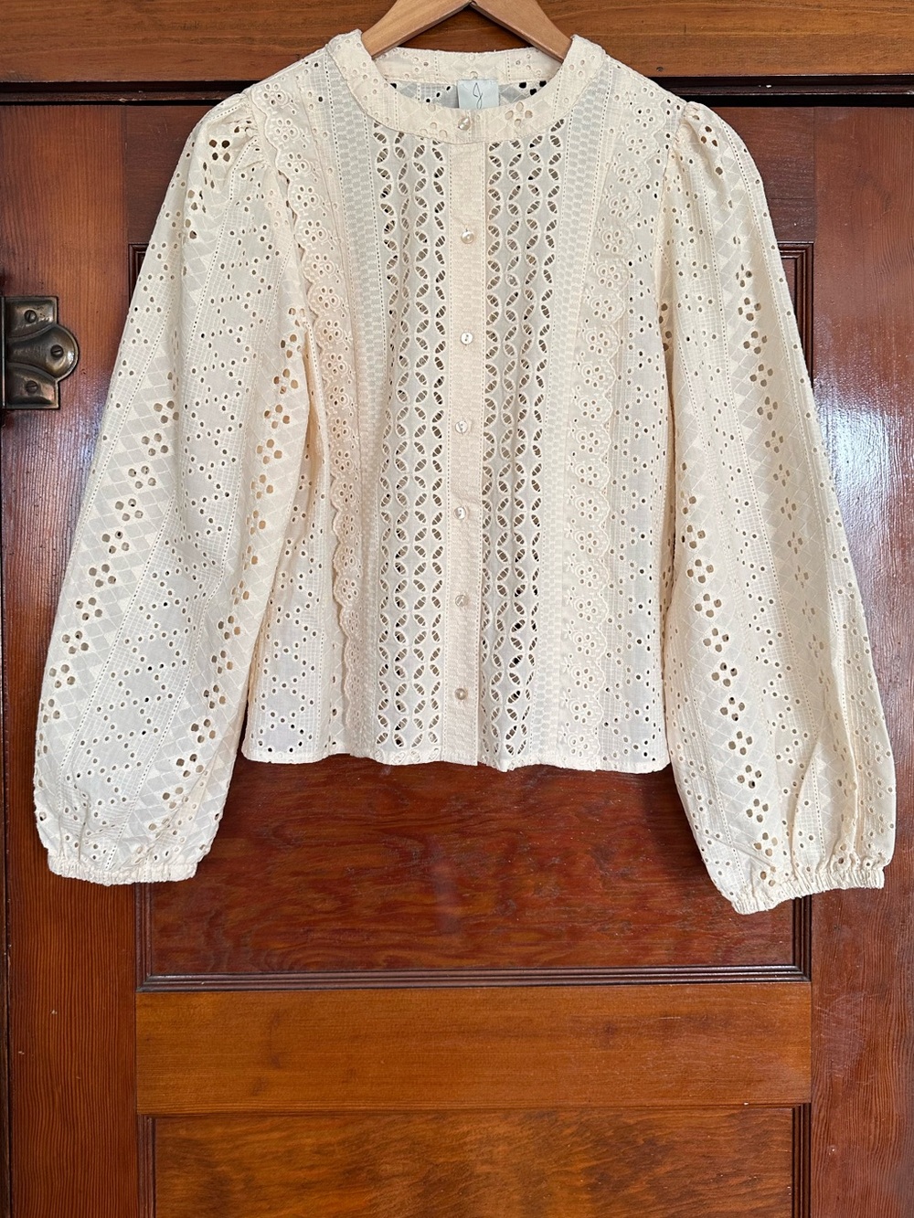 New Joie Cream Embroidered Puff Sleeve Blouse Sz Small Cotton Victorian Cottage